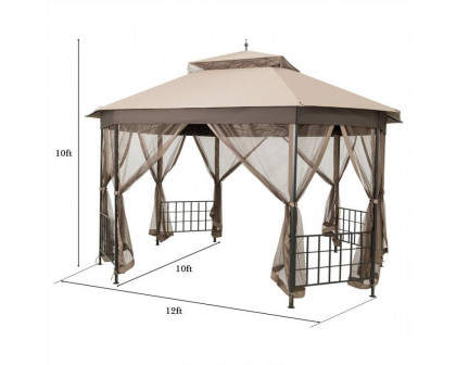 FaFurn™ Gazebo with Mosquito Net Sidewalls and Canopy - Brown, Metal/Polyester