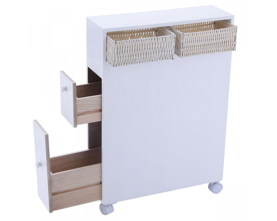 FaFurn - Storage Floor Cabinet with Baskets and Casters in White