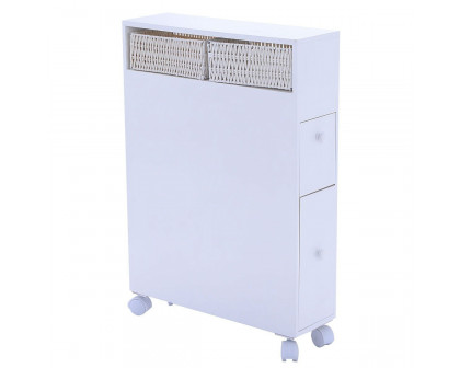 FaFurn - Storage Floor Cabinet with Baskets and Casters in White