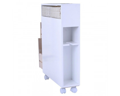 FaFurn - Storage Floor Cabinet with Baskets and Casters in White