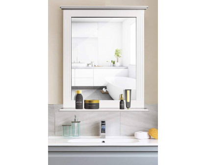 FaFurn - White Rectangle Bedroom Bathroom Vanity Wall Mirror with Bottom Shelf