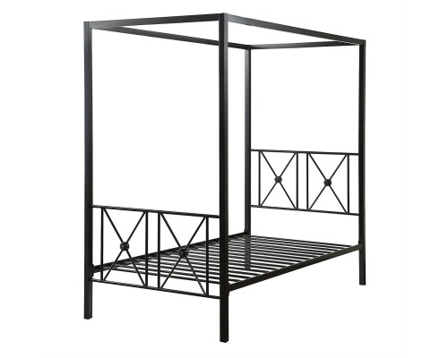 FaFurn - Twin Size Canopy Bed Frame with Medallion Accents in Black, Metal