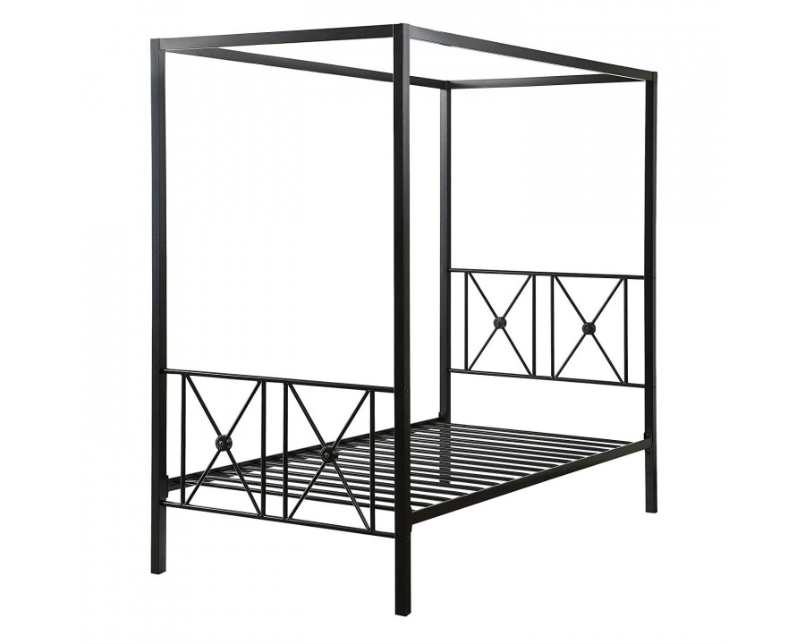 FaFurn - Twin Size Canopy Bed Frame with Medallion Accents in Black, Metal