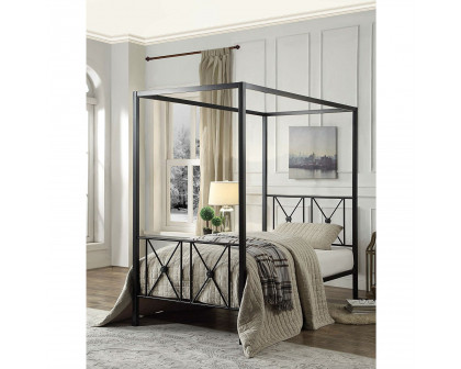 FaFurn - Twin Size Canopy Bed Frame with Medallion Accents in Black, Metal