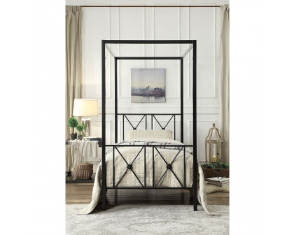 FaFurn - Twin Size Canopy Bed Frame with Medallion Accents in Black, Metal