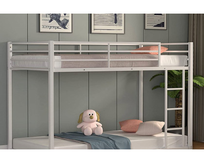 FaFurn Twin Over Twin Low Profile Modern Bunk Bed Frame - White