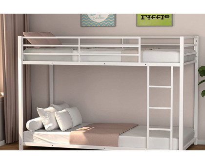 FaFurn Twin Over Twin Low Profile Modern Bunk Bed Frame - White