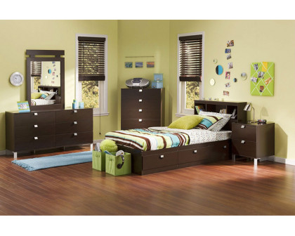 FaFurn - Twin Size Contemporary Bookcase Headboard in Chocolate Finish