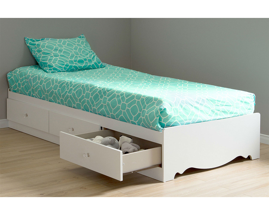 FaFurn - Twin Size White Wood Platform Day Bed with Storage Drawers