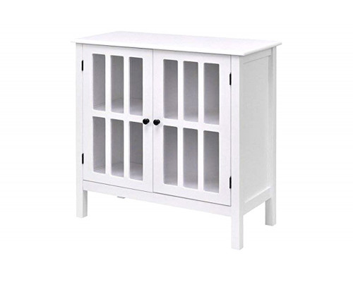 FaFurn - White Wood Bathroom Storage Floor Cabinet with Glass Doors