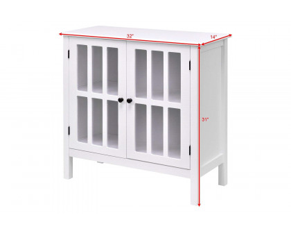 FaFurn - White Wood Bathroom Storage Floor Cabinet with Glass Doors