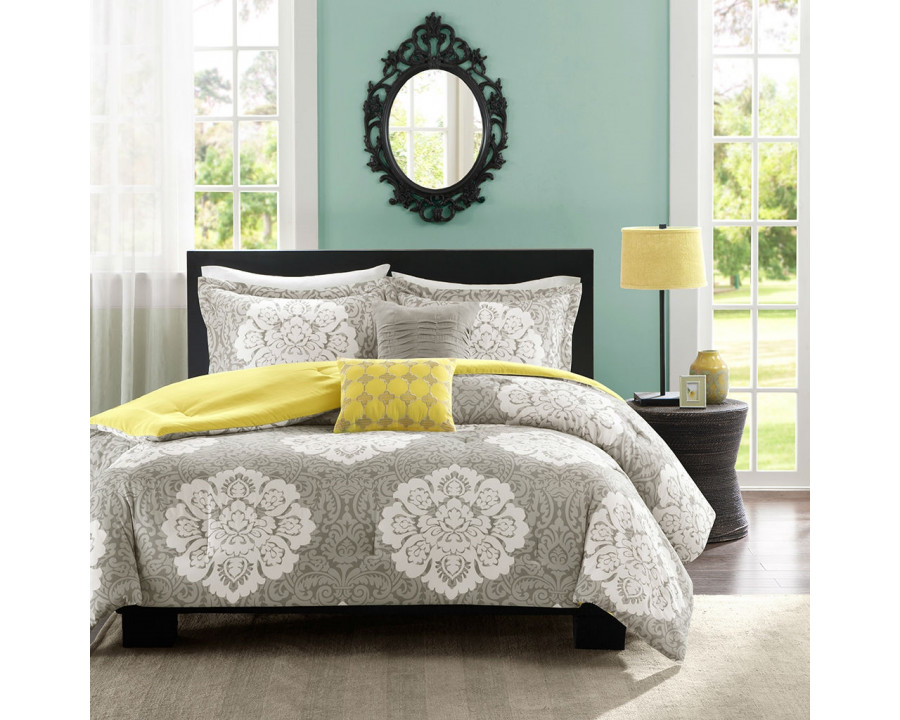 FaFurn Full/Queen Size Comforter Set with Soft Yellow Reverse - Gray/White