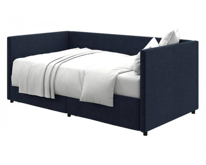 FaFurn - Navy Blue Linen Upholstered Daybed with Pull-Out Storage Drawers