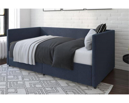 FaFurn - Navy Blue Linen Upholstered Daybed with Pull-Out Storage Drawers