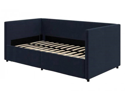 FaFurn - Navy Blue Linen Upholstered Daybed with Pull-Out Storage Drawers