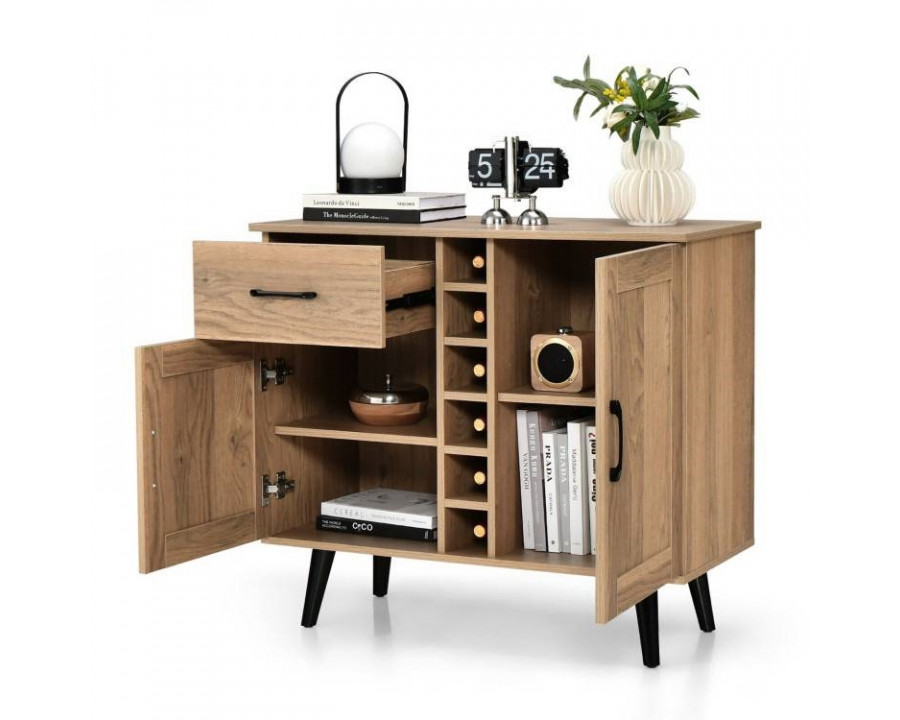 FaFurn - Sideboard Buffet with Wine Rack in Walnut, Wood