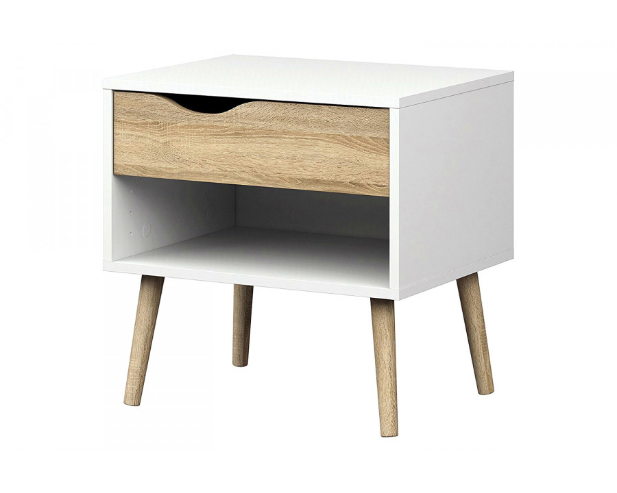 FaFurn - Modern Mid Century Style End Table Nightstand in White & Oak Finish