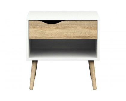 FaFurn - Modern Mid Century Style End Table Nightstand in White & Oak Finish