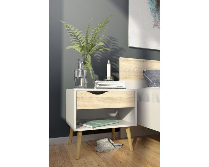 FaFurn - Modern Mid Century Style End Table Nightstand in White & Oak Finish