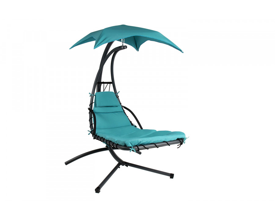 FaFurn - Teal Single Person Sturdy Modern Chaise Lounger Hammock Chair Porch Swing