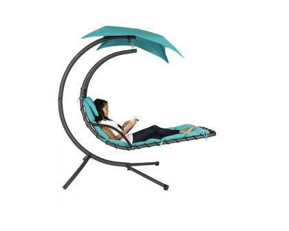 FaFurn - Teal Single Person Sturdy Modern Chaise Lounger Hammock Chair Porch Swing