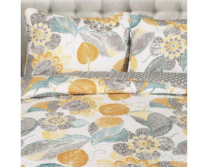 FaFurn - 3-Piece Full/Queen Size Reversible Quilt Set in Yellow/Gray/Teal, Cotton