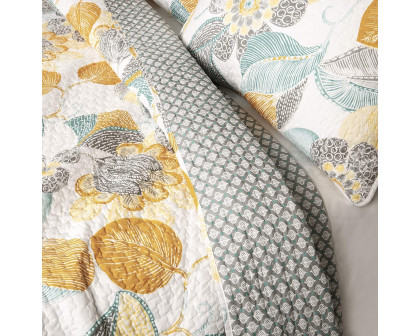 FaFurn - 3-Piece Full/Queen Size Reversible Quilt Set in Yellow/Gray/Teal, Cotton