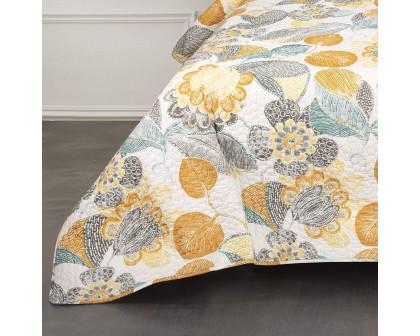 FaFurn - 3-Piece Full/Queen Size Reversible Quilt Set in Yellow/Gray/Teal, Cotton