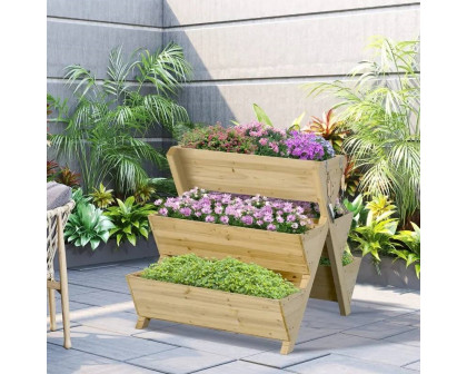 FaFurn - 3-Tier Planter Box with 5 Elevated Box in Fir Wood