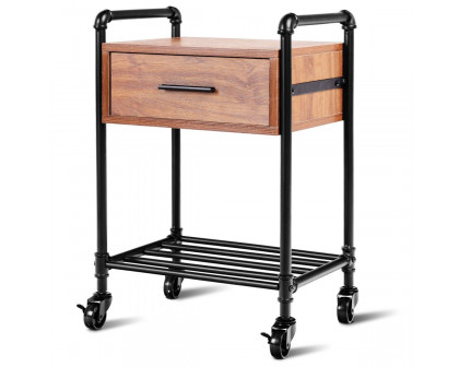 FaFurn - 1-Drawer Nightstand in Black/Walnut, Steel/Wood