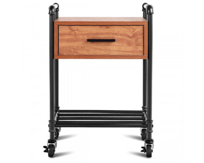 FaFurn - 1-Drawer Nightstand in Black/Walnut, Steel/Wood