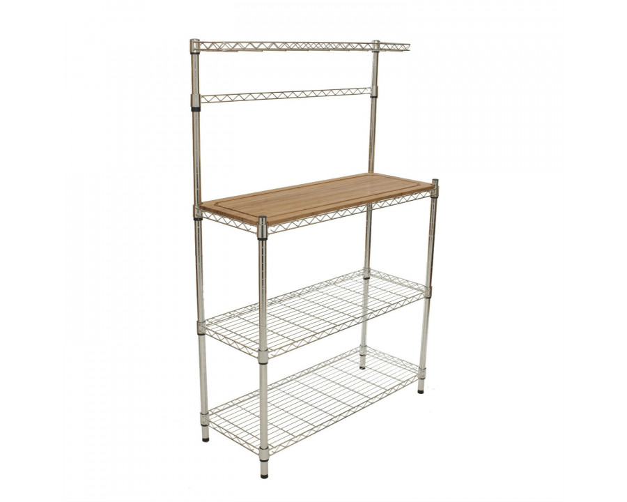 FaFurn - Bakers Rack with Hanging Bar and Bamboo Cutting Board in Metal