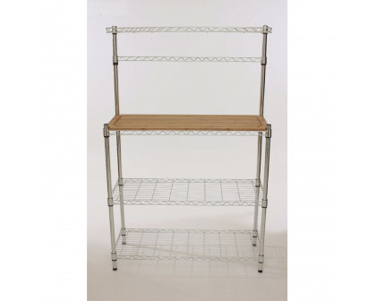 FaFurn - Bakers Rack with Hanging Bar and Bamboo Cutting Board in Metal