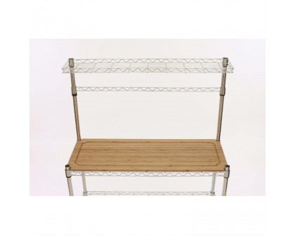 FaFurn - Bakers Rack with Hanging Bar and Bamboo Cutting Board in Metal