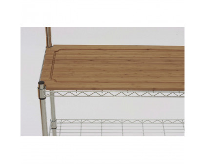 FaFurn - Bakers Rack with Hanging Bar and Bamboo Cutting Board in Metal