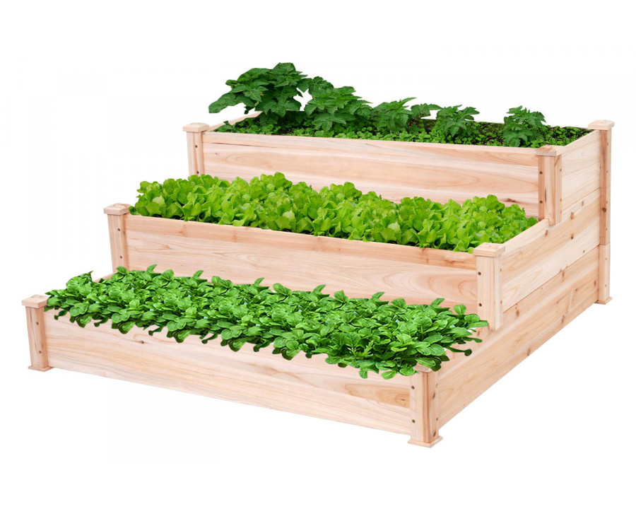 FaFurn - Solid Wood 4 Ft X 4 Ft Raised Garden Bed Planter 3-Tier