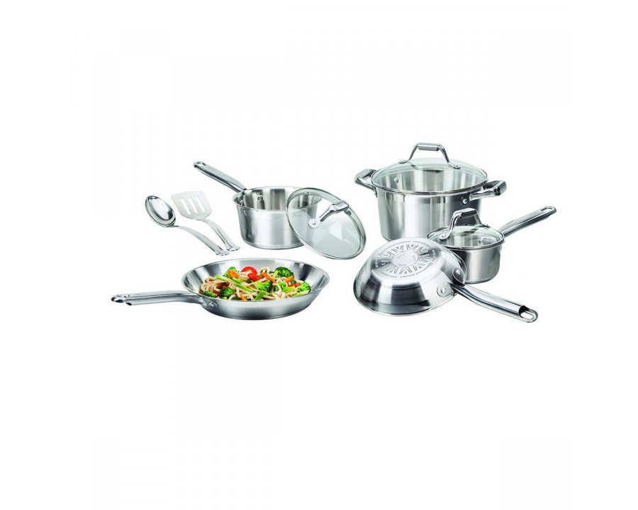 FaFurn - 10-Piece Cookware Set with Glass Lids in Stainless Steel