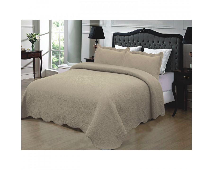 FaFurn 3-Piece Full/Queen Size Bedspread - Taupe, Cotton