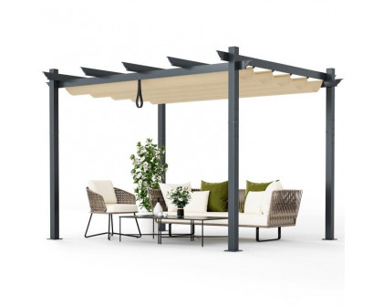 FaFurn™ Gazebo with Retractable Canopy - Beige, Metal/Polyester