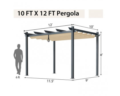 FaFurn™ Gazebo with Retractable Canopy - Beige, Metal/Polyester