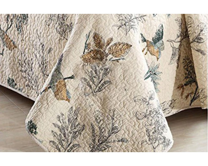 FaFurn - Twin Size 2-Piece Cotton Quilt Bedspread Set with Floral Birds Pattern