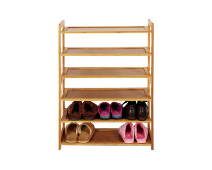 FaFurn - Solid Wood 6-Shelf Shoe Rack Holds Up To 24 Pair of Shoes