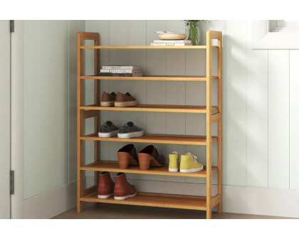 FaFurn - Solid Wood 6-Shelf Shoe Rack Holds Up To 24 Pair of Shoes