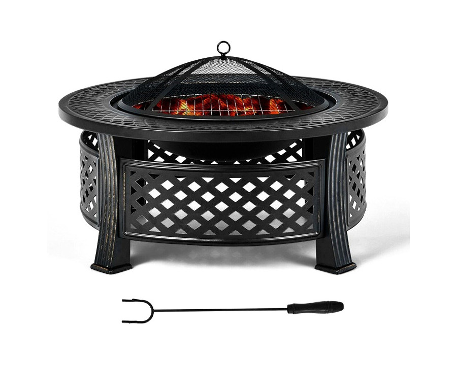 FaFurn Rustic Steel Outdoor Fire Pit with Bbq Grill with Poker and Mesh Cover