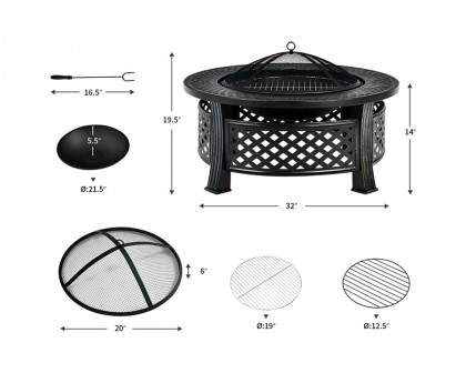 FaFurn Rustic Steel Outdoor Fire Pit with Bbq Grill with Poker and Mesh Cover