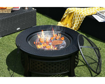 FaFurn Rustic Steel Outdoor Fire Pit with Bbq Grill with Poker and Mesh Cover