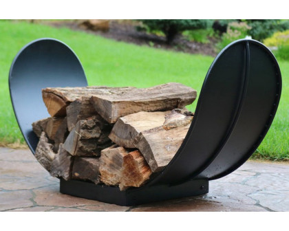 FaFurn 3 Ft. Black Indoor/Outdoor Curved Steel Firewood Log Storage Rack