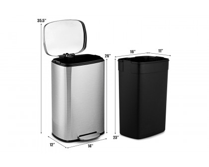 FaFurn 13-Gallon Modern Stainless Steel Kitchen Trash Can with Foot Step Pedal Design