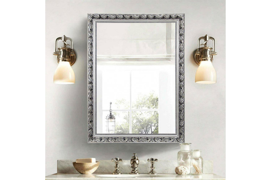 FaFurn™ Mirror with Baroque Style Wood Frame - Silver