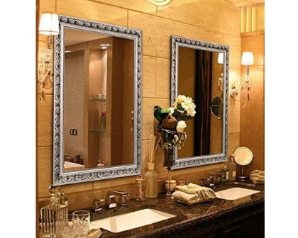 FaFurn™ Mirror with Baroque Style Wood Frame - Silver